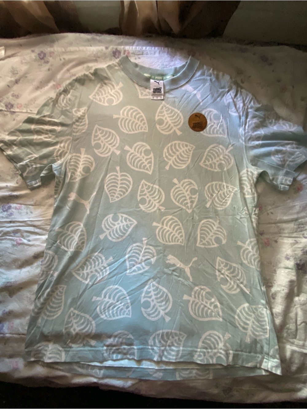 Puma X Animal Crossing Light Blue Leaf-Print T-Shirt